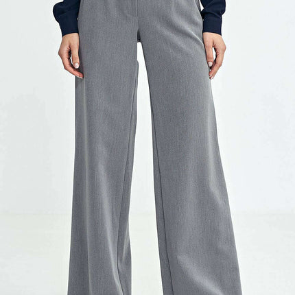 Grey Womens Relaxed Fit Pleated Casual Wide Leg Trousers - Très Elite