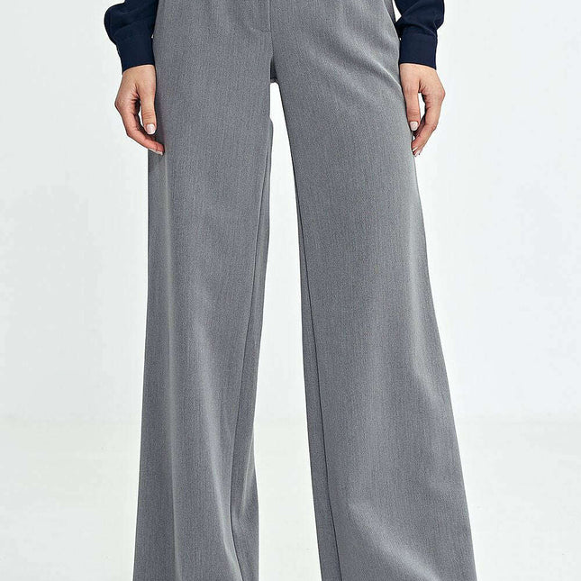 Grey Womens Relaxed Fit Pleated Casual Wide Leg Trousers