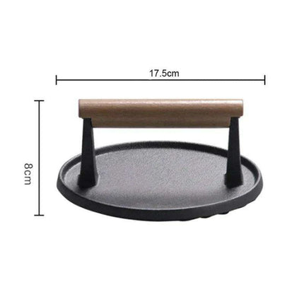 Grill Master Cast Iron Steak Press with Ergonomic Wooden Handle - Essential BBQ Tool for Perfectly Grilled Steaks - Très Elite