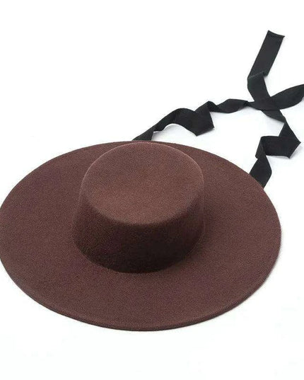 Elegant Wool Boater Hat - Fashionable Wide Brim Felt Hat with Stylish Ribbon for Men and Women - Essential Winter Outdoor Accessory