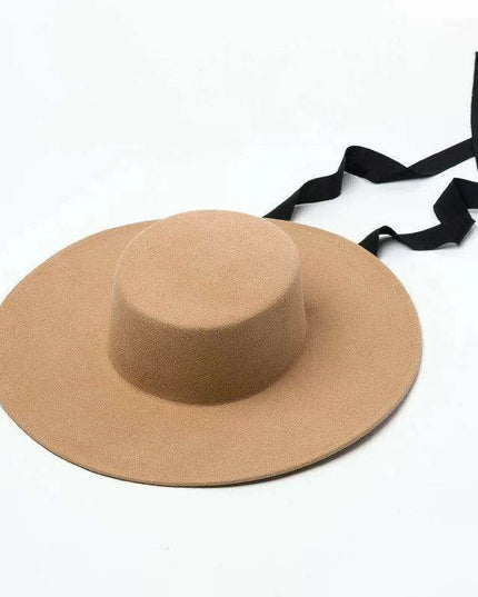 Elegant Wool Boater Hat - Fashionable Wide Brim Felt Hat with Stylish Ribbon for Men and Women - Essential Winter Outdoor Accessory