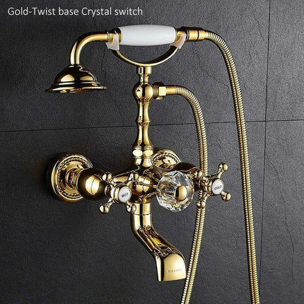 Luxurious Gold Brass Bathtub Faucet with Crystal Accents and Hand Shower