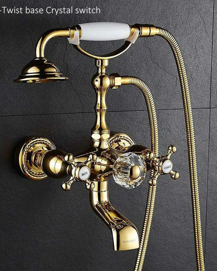 Luxurious Gold Brass Bathtub Faucet with Crystal Accents and Hand Shower