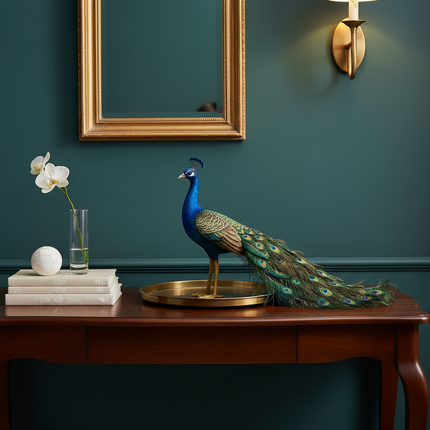 Realistic Foam & Feather Peacock Sculpture — 60cm