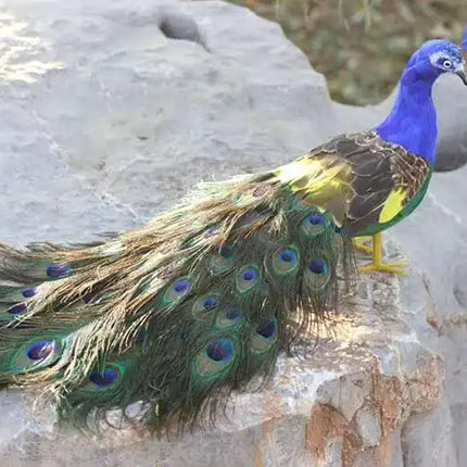 Realistic Foam & Feather Peacock Sculpture — 60cm