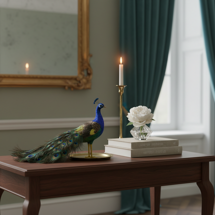 Realistic Foam & Feather Peacock Sculpture — 60cm