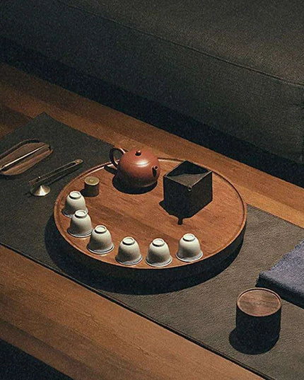 Elegant Round Wooden Serving Tray Set for Upscale Dining Experiences