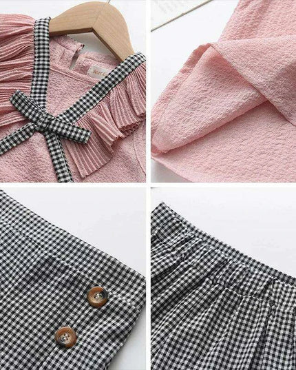 Toddler Girls' Stylish Summer Chiffon Top and Plaid Shorts Ensemble 2-6 Years