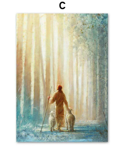 Divine Coastal Serenity: Christ Jesus Nordic Canvas Art for Spiritual Spaces