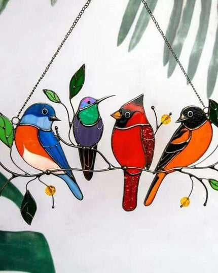 Whimsical Stained Glass Bird Window Panels - Enchanting Decor for Kids' Rooms and Radiant Sunlight Effects