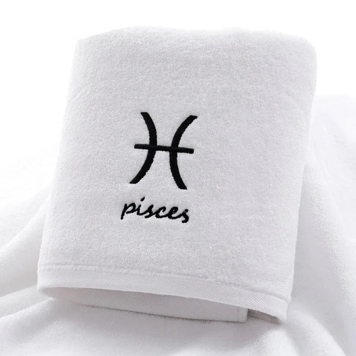 Zodiac Constellation Embroidered Cotton Beach Towel Set - Luxurious Quick-Dry Bath Towel Collection for Grown-Ups