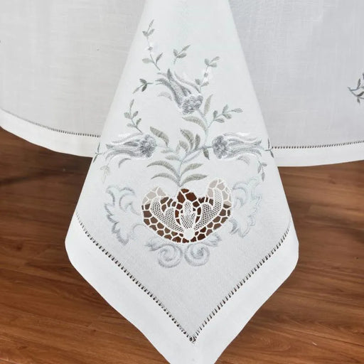 Elegant Hemstitch Tulip Tablecloth Set - Luxurious Polyester Blend, Linen Appearance, Perfect for Banquets