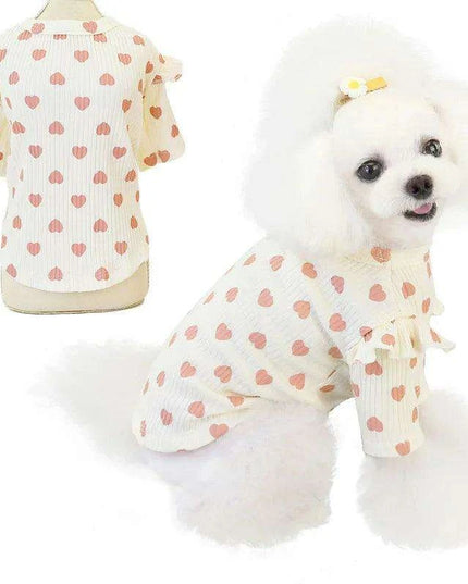 Adorable Heart-Printed Small Dog Hoodie - Soft Cotton in Pink, Beige, and Gray