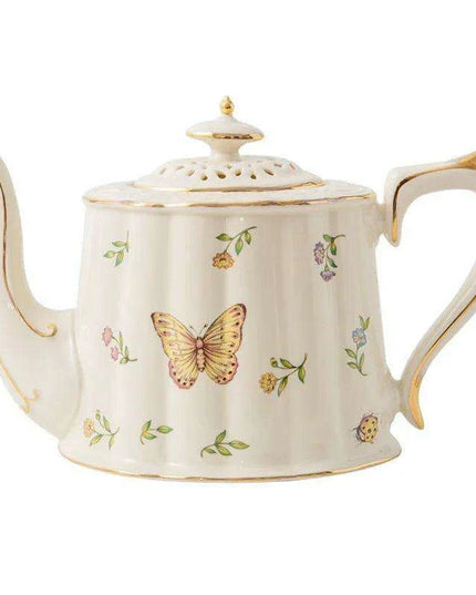 Charming Vintage Butterfly Tea and Coffee Set - Exquisite Porcelain and Bone China, Luxurious 800ml Pot with Matching Saucer
