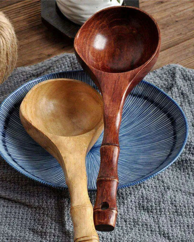 Chic Chestnut Wood Extended Handle Soup Ladle - Sophisticated Cooking Spoon for Your Culinary Space