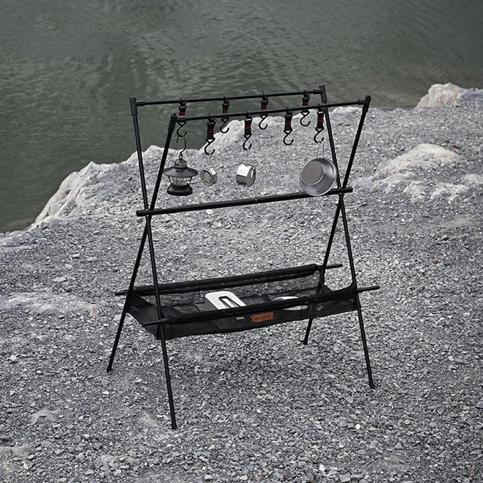 Compact Folding Aluminum Camping Cooking Rack and Organizer for Outdoor Fun