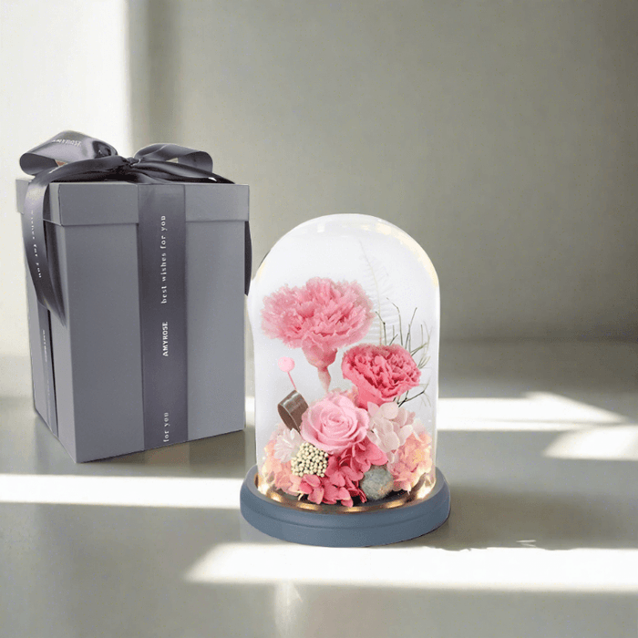 Eternal Rose in Glass Dome with LED - Romantic Valentine's Day Gift of Everlasting Dried Flowers