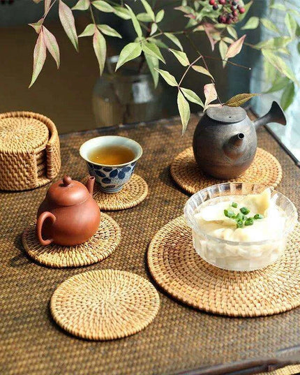 Handcrafted Sustainable Rattan Coasters - Eco-Friendly Drink Accessories for Every Occasion