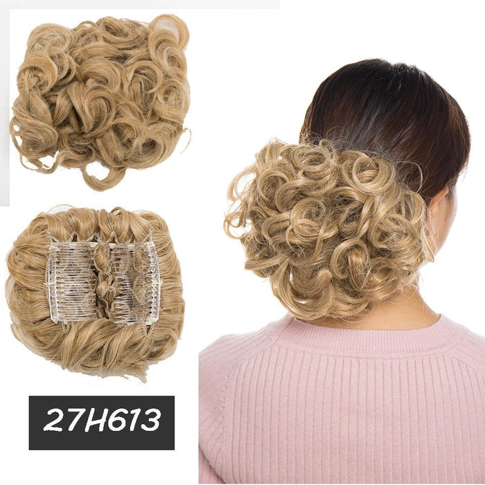 Elegant Ombre Curly Chignon Hairpiece with Comb - High Heat Resistant Women's Extension