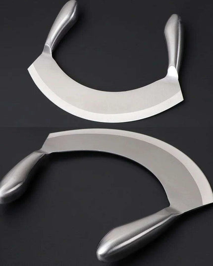 8.5-Inch Multi-Functional Stainless Steel Mezzaluna Knife for Effortless Chopping of Herbs, Vegetables, and More