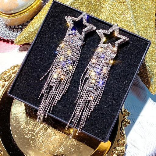 Chic Star Studs Earrings with Opulent Tassel Dangles