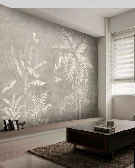 Elegant Monochrome 3D Banana Leaf Wallpaper for Stunning Home Interiors