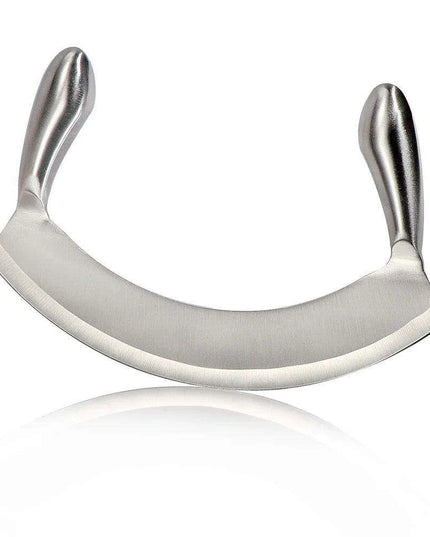 8.5-Inch Multi-Functional Stainless Steel Mezzaluna Knife for Effortless Chopping of Herbs, Vegetables, and More