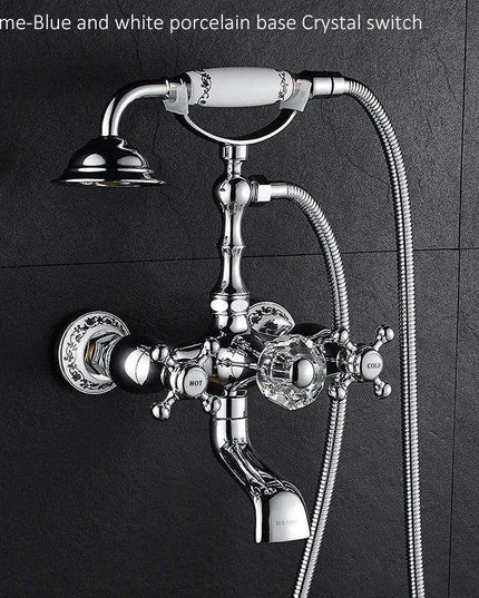 Luxurious Gold Brass Bathtub Faucet with Crystal Accents and Hand Shower