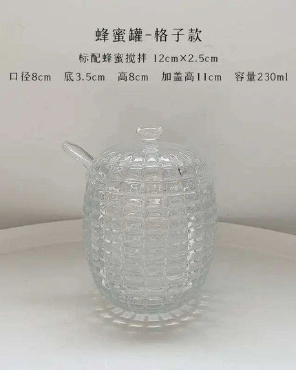 Elegant 265ml Glass Honey Jar with Mixing Spoon - Ideal for Honey, Juice, and Jam Serving