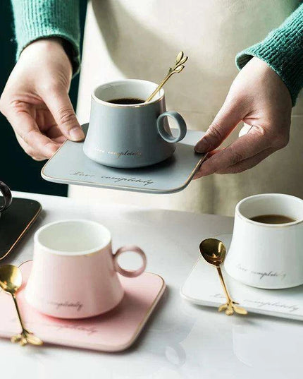 Luxurious European Porcelain Coffee Set with Gold Accents for a Refined Dining Experience