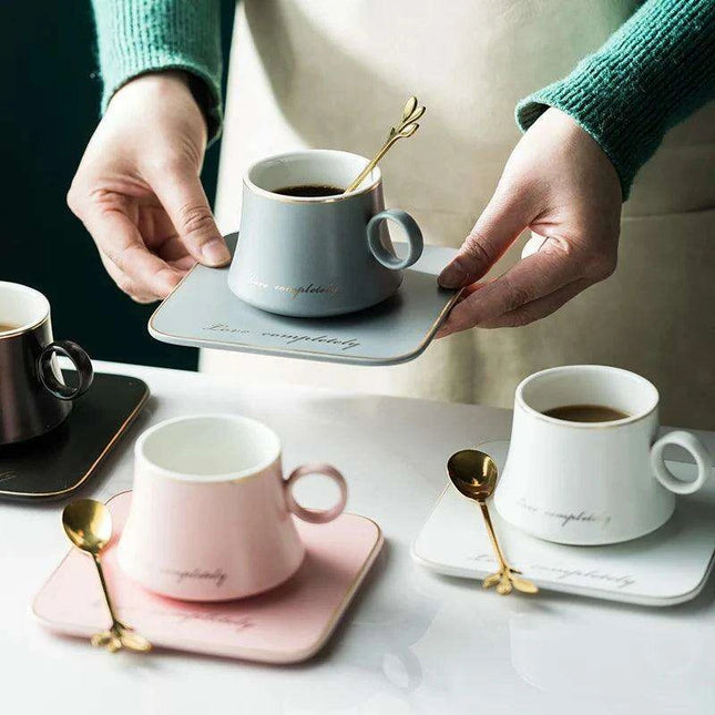 Luxurious European Porcelain Coffee Set with Gold Accents for a Refined Dining Experience