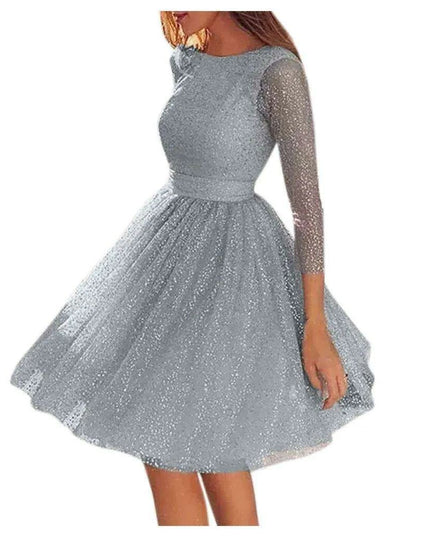 Glistening Silver Lace Maxi Dress - Chic Evening Gown for Special Occasions