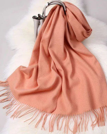 Elegant Tassel-Trimmed Lamb Wool Wrap - Luxe Winter Scarf for Fashionable Warmth
