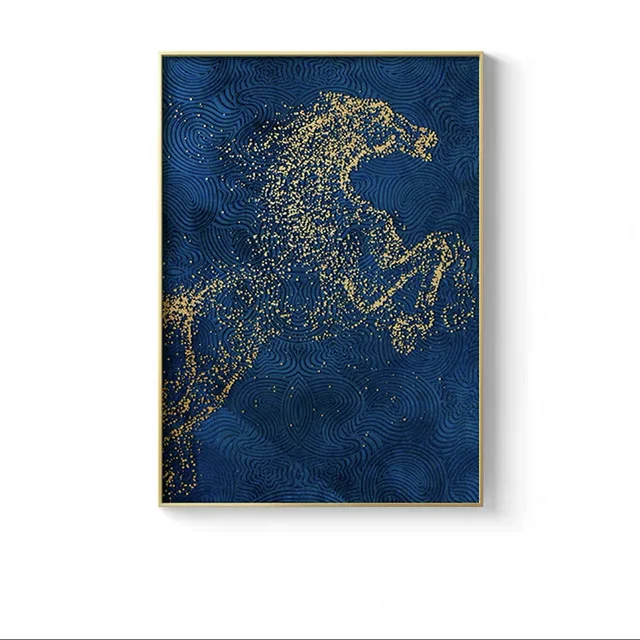 Golden Equestrian Abstract Canvas Art for Urban Home & Office Design