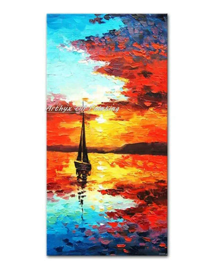 Abstract Boat Oil Painting: Large Handcrafted Artwork to Elevate Your Home's Aesthetic