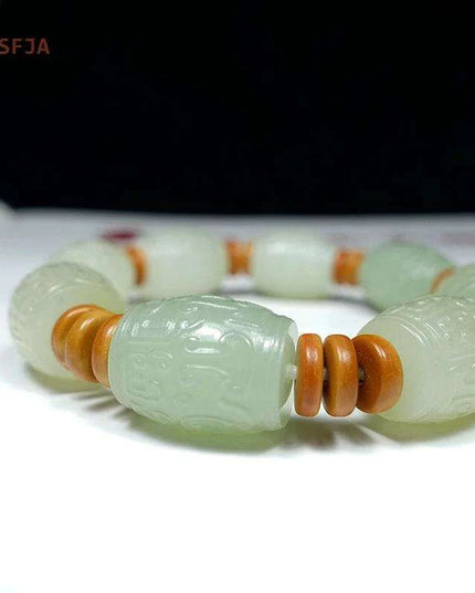 Natural Hetian Jade Lucky Amulet Bracelet