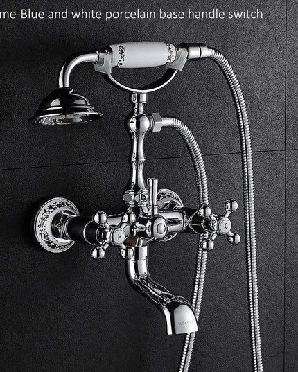 Luxurious Gold Brass Bathtub Faucet with Crystal Accents and Hand Shower