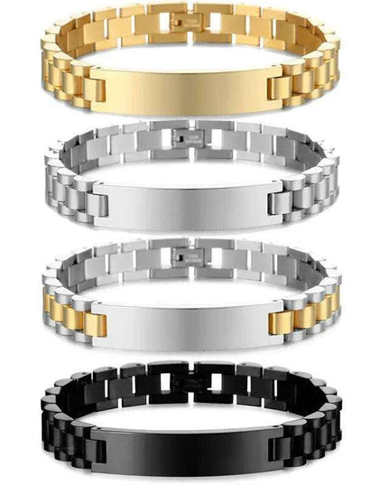 Customizable Gold Chain Nameplate Bracelets for Him and Her