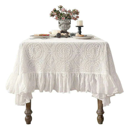 Elegant Embroidered Lace Table Cover - Premium Cotton Ruffles for Dining Sophistication