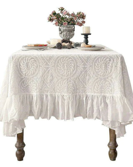 Elegant Embroidered Lace Table Cover - Premium Cotton Ruffles for Dining Sophistication