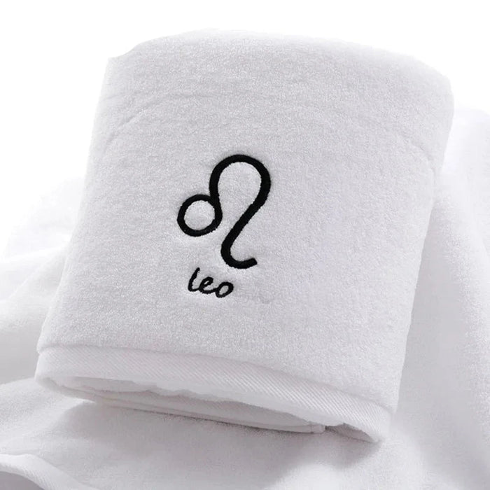 Large 100% Cotton Beach Towel with Zodiac Embroidery - Quick-Dry Bath Towel Set for Adults