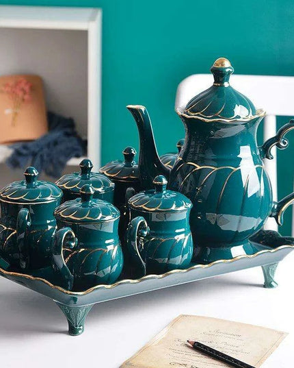 Exquisite European Charm Porcelain Coffee and Tea Serving Set - Deluxe Mugs & Pot