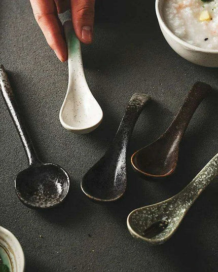 Sophisticated Long-Handled Japanese Ceramic Spoon for Soups, Ramen, and Rice - Essential Culinary Accessory