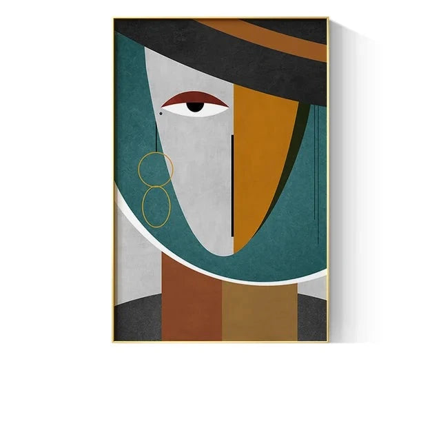 Contemporary Abstract Geometric Faces Wall Art - Stylish Home Decor Print