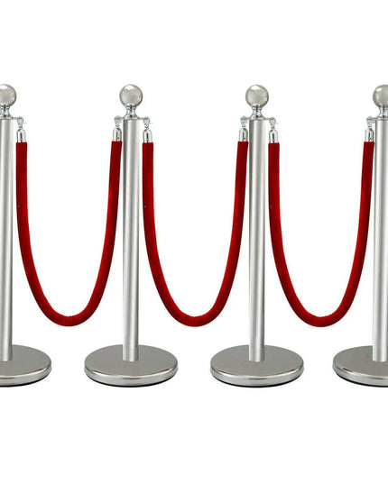 Elegant Gold Stainless Steel Stanchion Set with Red Velvet Rope & Secure Base for Event Management