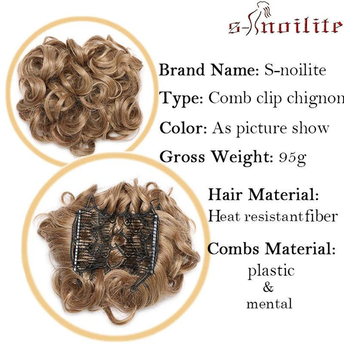Elegant Ombre Curly Chignon Hairpiece with Comb - High Heat Resistant Women's Extension