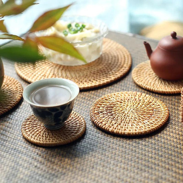 Handcrafted Sustainable Rattan Coasters - Eco-Friendly Drink Accessories for Every Occasion