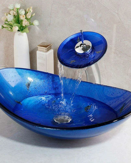 Charming Glass Sink with Waterfall Faucet Ensemble - Stylish Upgrade for Your Bathroom