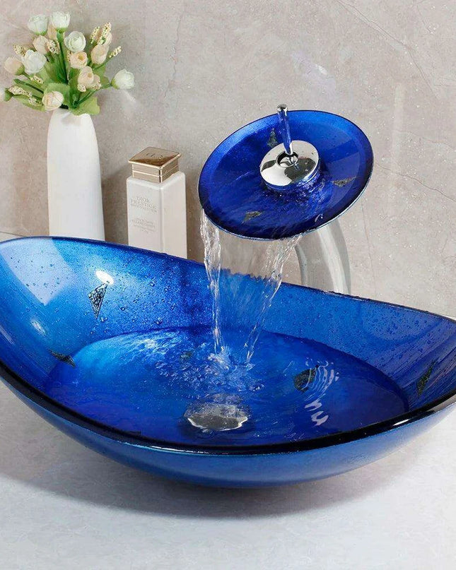 Charming Glass Sink with Waterfall Faucet Ensemble - Stylish Upgrade for Your Bathroom