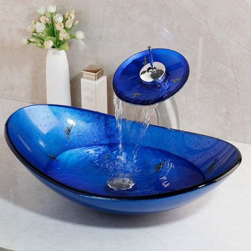 Elegant Glass Bathroom Sink and Faucet Set with Waterfall Feature